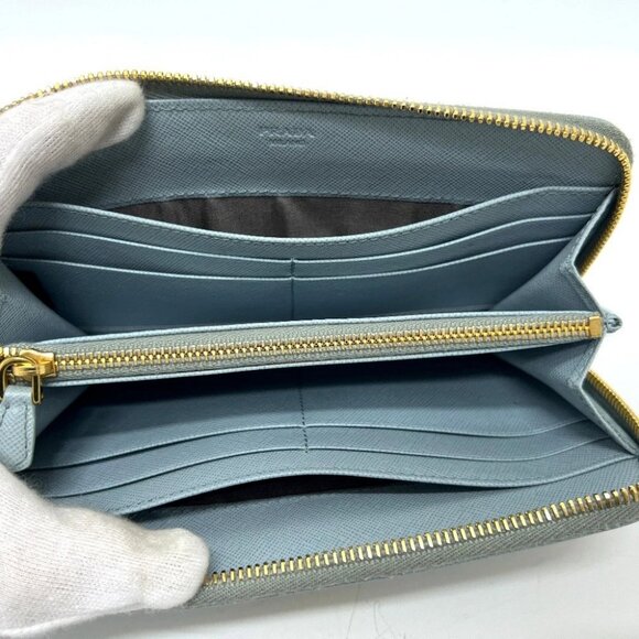 PRADA 1M0506 logo Zip Around Long Wallet saffiano leather blue/GoldHardware - Picture 9 of 15